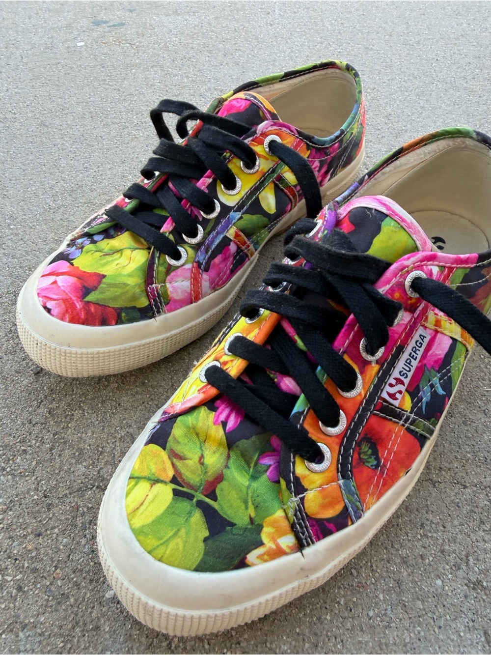 Superga Floral Canvas Low-Top Sneakers in Pink, Green, Orange, Black - Picture 2 of 5